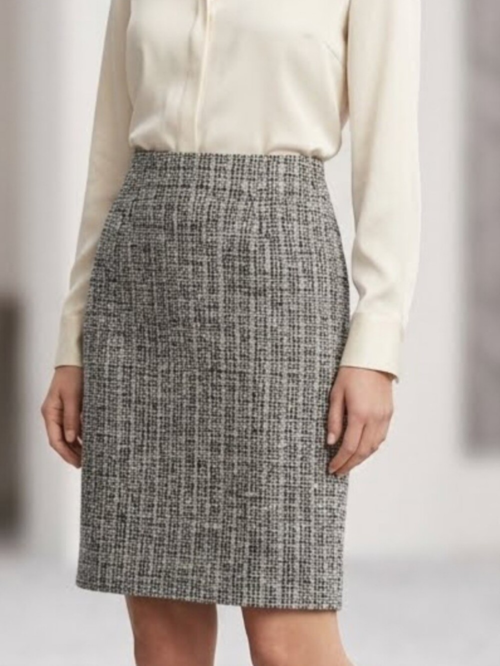 Woven Plad Pencil Skirt